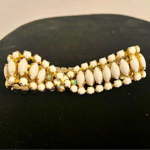 Vintage 1950's milk glass & rhinestone bracelet